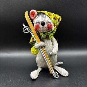 Vintage Annalee Skiing Mouse with Skis & Poles Mobilitee Doll 6” Rare Find 1965